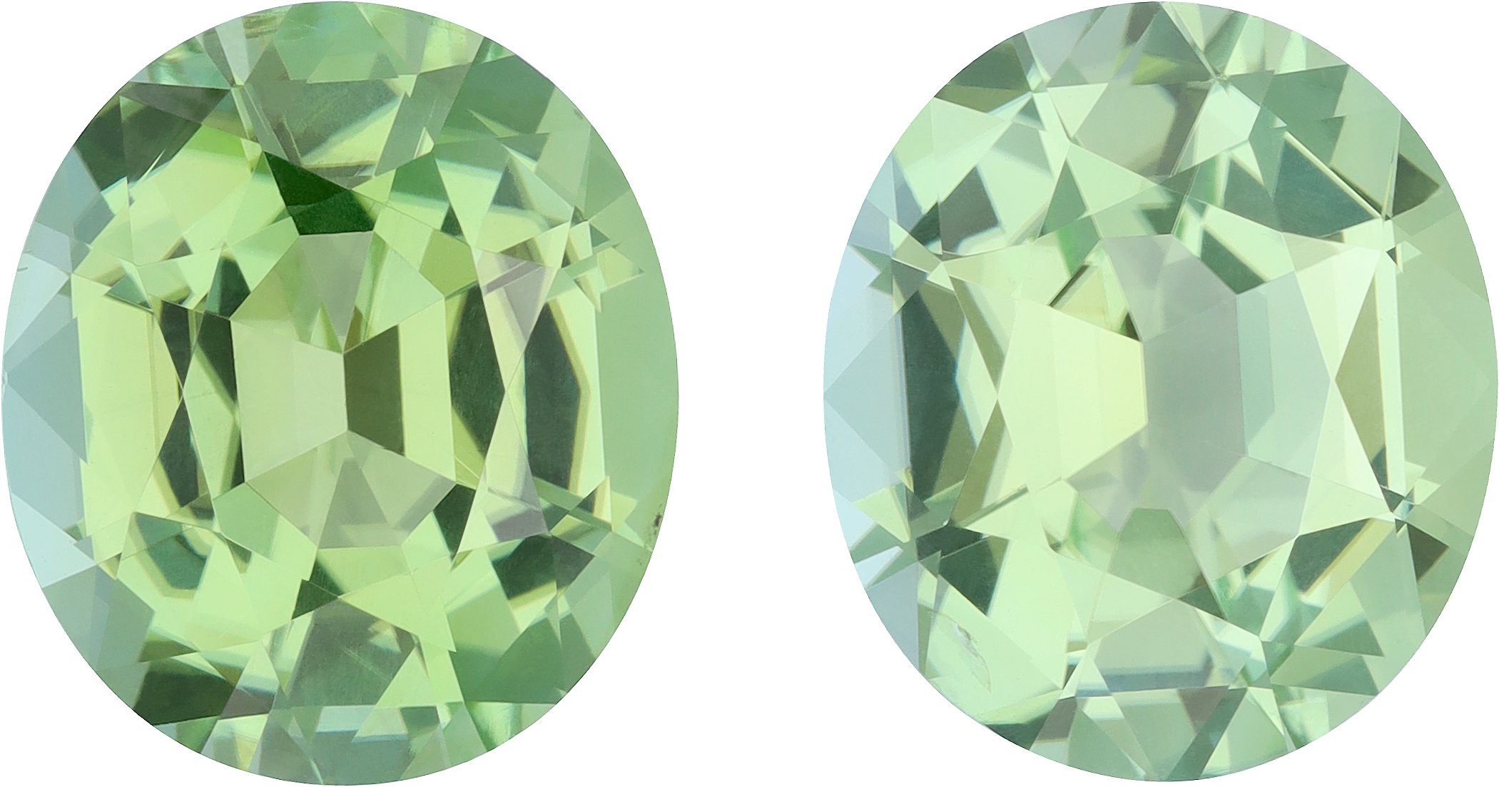 Oval cut green tourmaline, 13.86 by 11.99 mm, shown at actual size