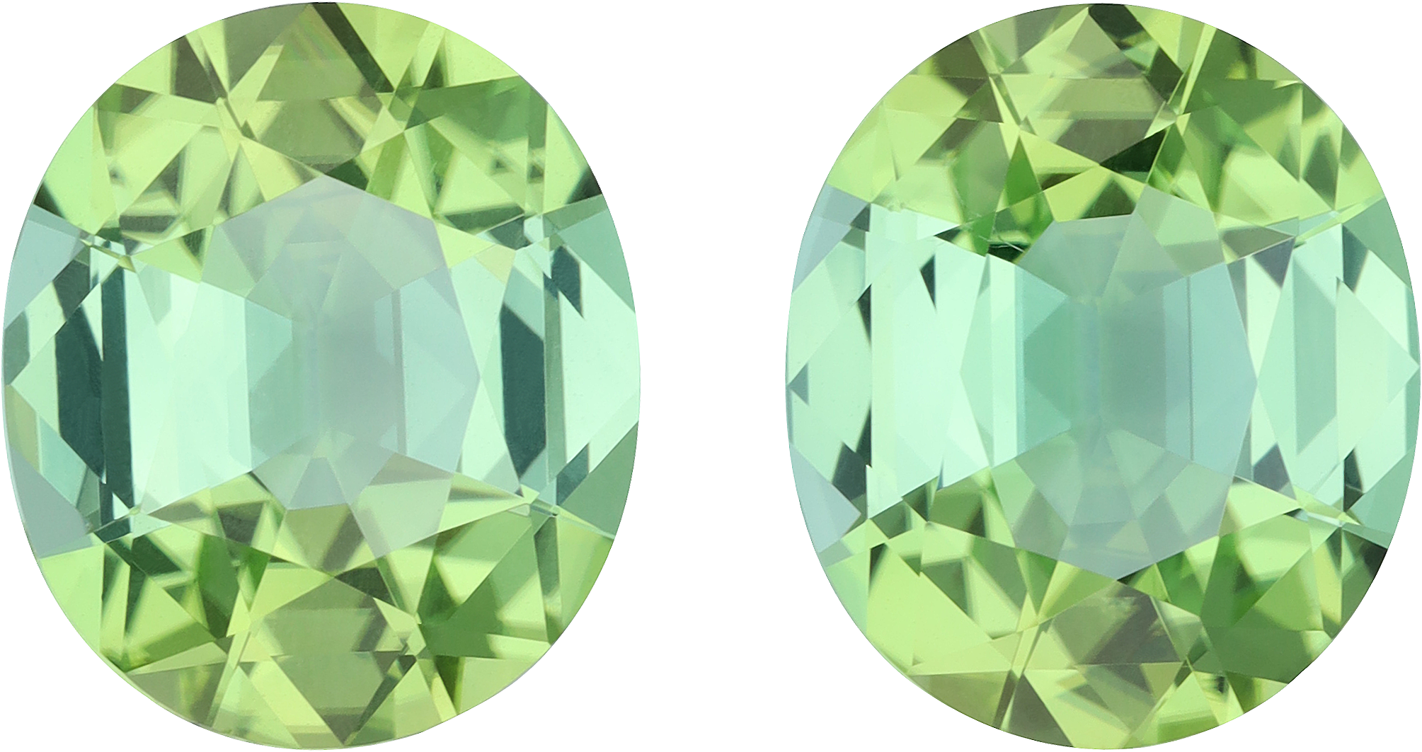 Oval cut green tourmaline, 13.51 by 11.54 mm, shown at actual size