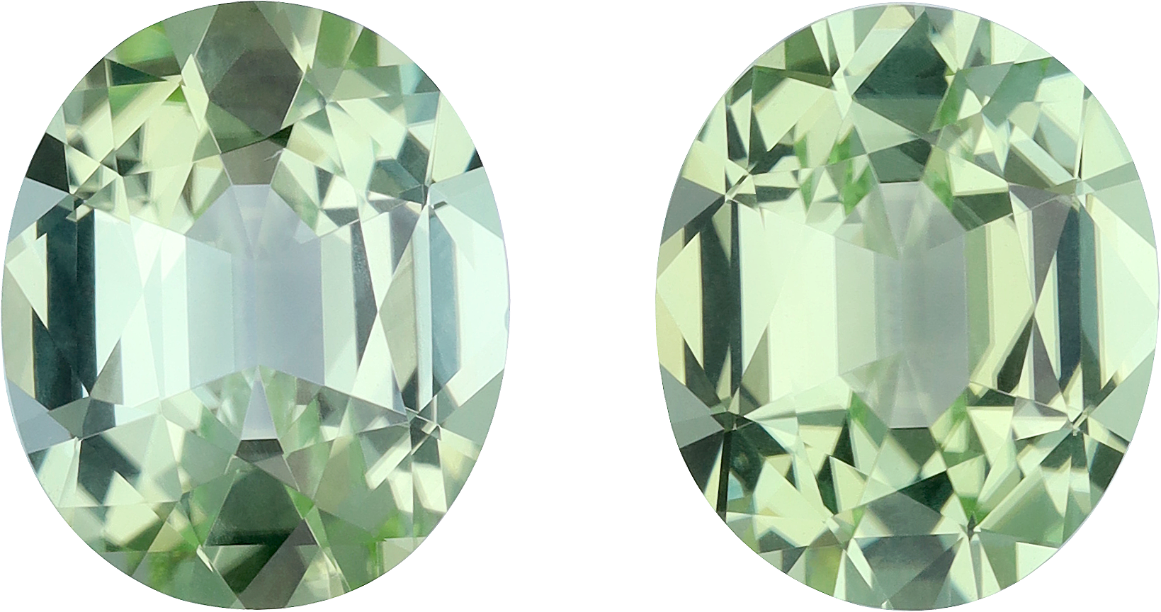 Oval cut green tourmaline, 12.04 by 10.01 mm, shown at actual size