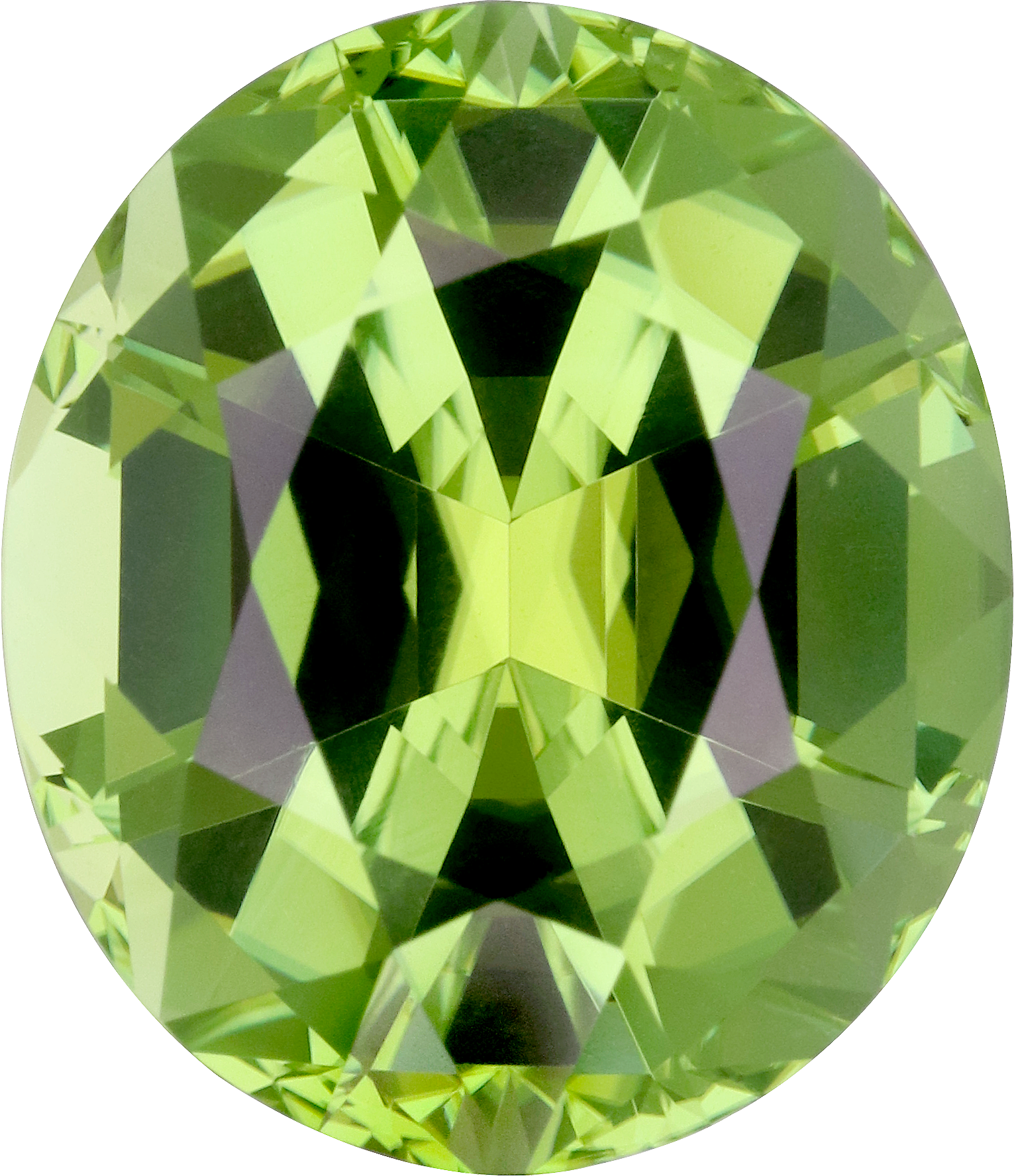 Oval cut green tourmaline, 14.11 by 12.17 mm, shown at actual size