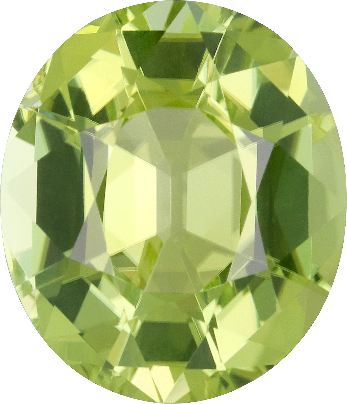 Oval cut green tourmaline, 13.43 by 11.54 mm, shown at actual size