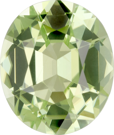 Oval cut green tourmaline, 13.11 by 11.16 mm, shown at actual size