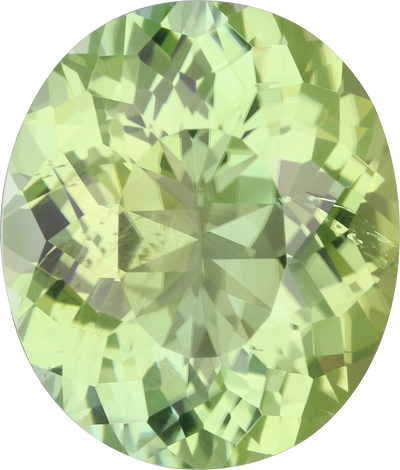 Oval cut green tourmaline, 13.11 by 11.17 mm, shown at actual size