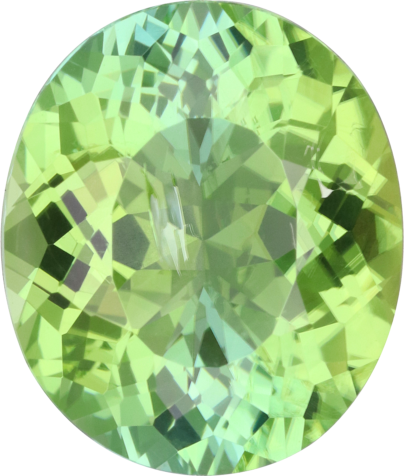 Oval cut green tourmaline, 13.12 by 11.12 mm, shown at actual size