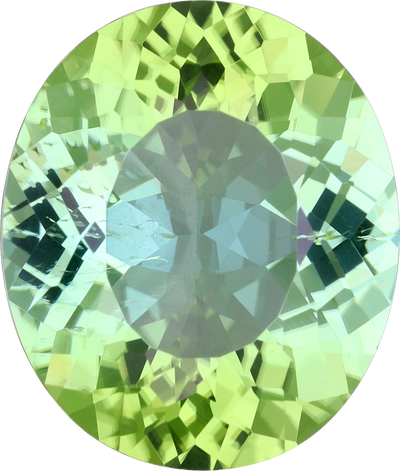Oval cut green tourmaline, 13.13 by 11.08 mm, shown at actual size