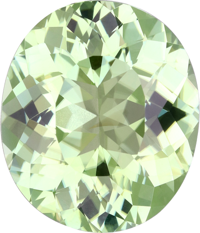 Oval cut green tourmaline, 14.02 by 11.98 mm, shown at actual size