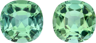 Cushion cut green tourmaline, 11.96 by 11.92 mm, shown at actual size