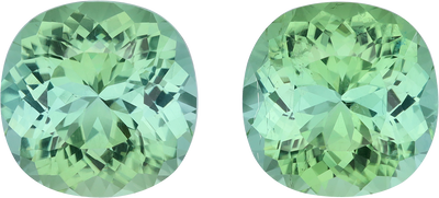 Cushion cut green tourmaline, 11.46 by 11.44 mm, shown at actual size