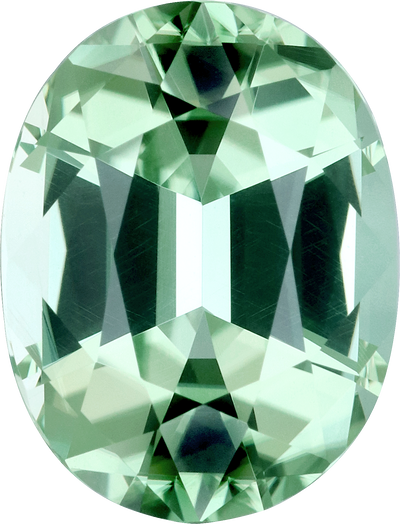 Oval cut green tourmaline, 13.08 by 9.98 mm, shown at actual size
