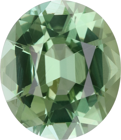 Oval cut green tourmaline, 11.51 by 9.97 mm, shown at actual size