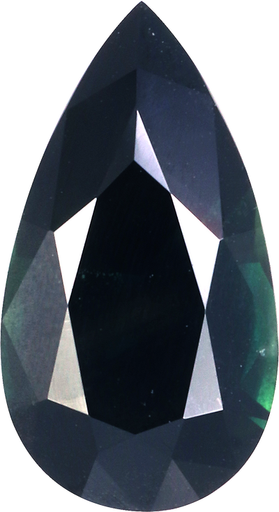 Pear cut teal sapphire, 10.78 by 5.94 mm, shown at actual size
