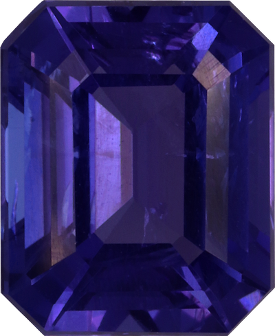 Rectangular cut tanzanite, 9.15 by 7.48 mm, shown at actual size