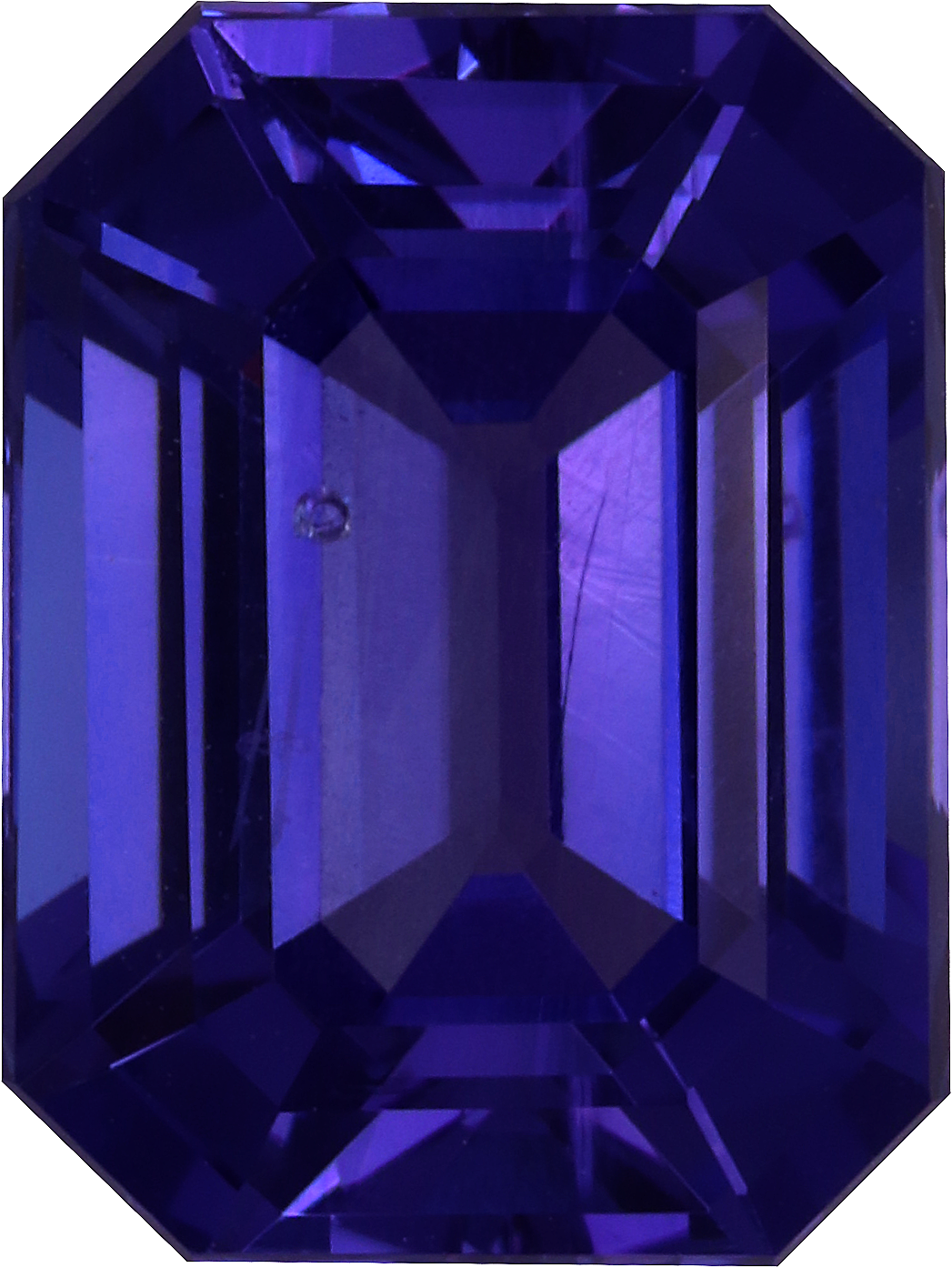Rectangular cut tanzanite, 10.73 by 8.04 mm, shown at actual size