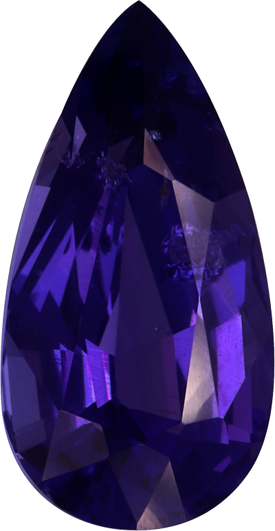 Pear cut tanzanite, 14.14 by 7.33 mm, shown at actual size