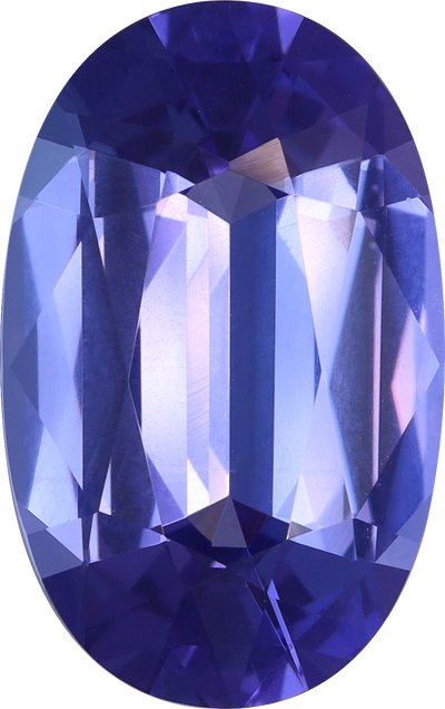 Oval cut tanzanite, 15.48 by 9.76 mm, shown at actual size