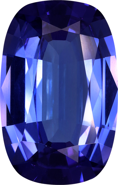Cushion cut tanzanite, 17.17 by 11 mm, shown at actual size