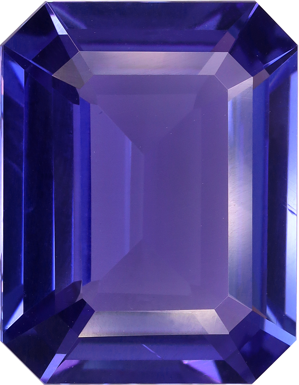 Rectangular cut tanzanite, 14.51 by 11.3 mm, shown at actual size