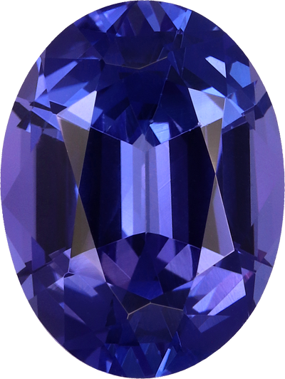 Oval cut tanzanite, 12.18 by 9.19 mm, shown at actual size