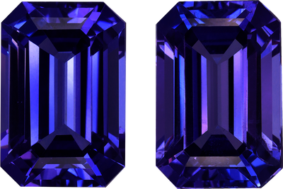 Rectangular cut tanzanite, 12.58 by 8.53 mm, shown at actual size