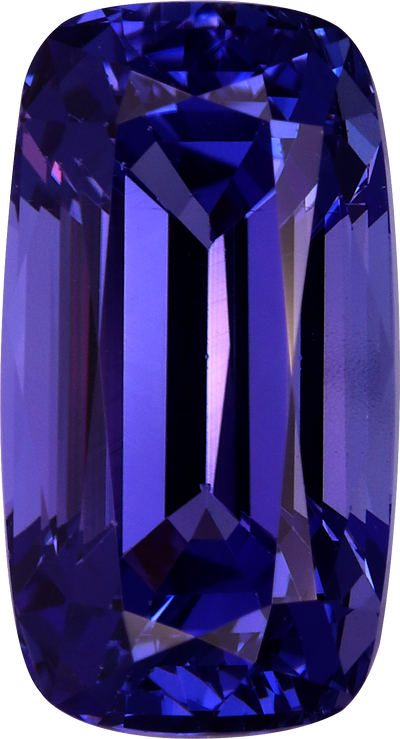 Cushion cut tanzanite, 13.09 by 7.12 mm, shown at actual size