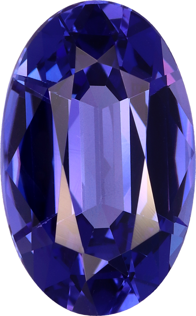 Oval cut tanzanite, 12.95 by 8.07 mm, shown at actual size