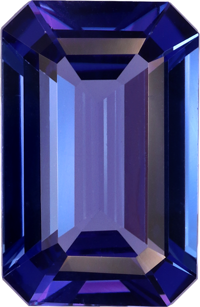 Rectangular cut tanzanite, 12.27 by 7.97 mm, shown at actual size