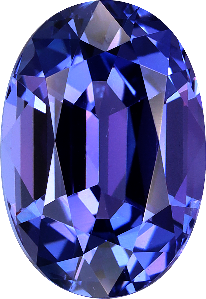Oval cut tanzanite, 10.32 by 7.47 mm, shown at actual size