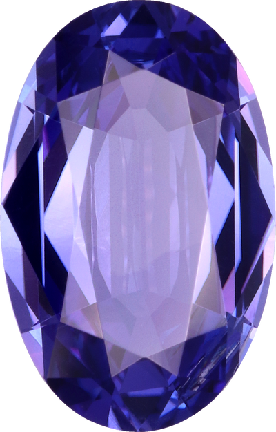 Oval cut tanzanite, 12.8 by 8.23 mm, shown at actual size