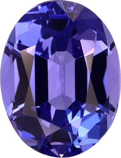 Oval cut tanzanite, 10 by 7.69 mm, shown at actual size