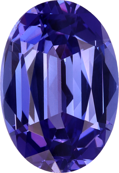 Oval cut tanzanite, 11.47 by 7.87 mm, shown at actual size