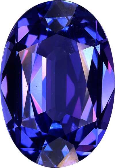 Oval cut tanzanite, 12.72 by 8.81 mm, shown at actual size
