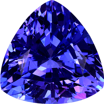 Trilliant cut tanzanite, 9.08 by 9.06 mm, shown at actual size