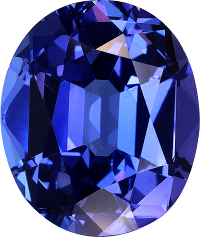 Oval cut tanzanite, 10.41 by 8.78 mm, shown at actual size