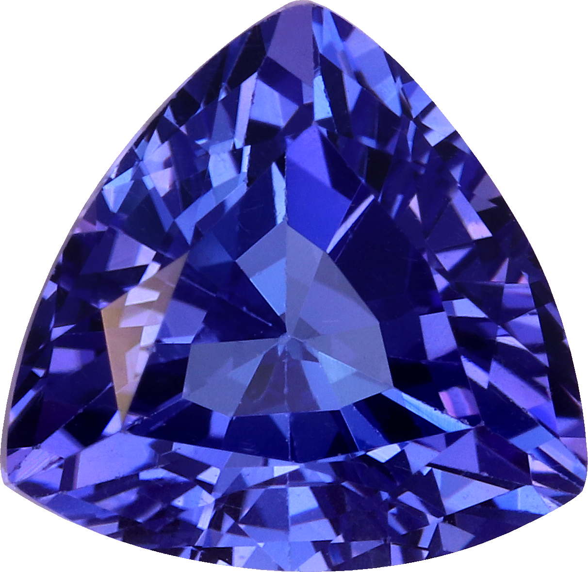 Trilliant cut tanzanite, 8.61 by 8.63 mm, shown at actual size