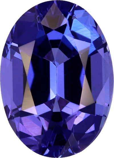 Oval cut tanzanite, 10.21 by 7.32 mm, shown at actual size