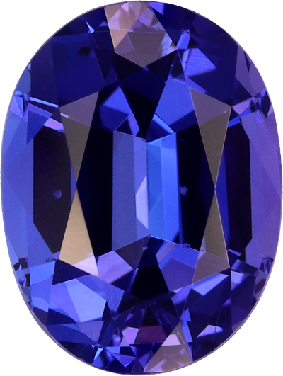 Oval cut tanzanite, 9.05 by 6.84 mm, shown at actual size