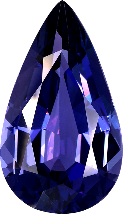 Pear cut tanzanite, 17.8 by 10.25 mm, shown at actual size
