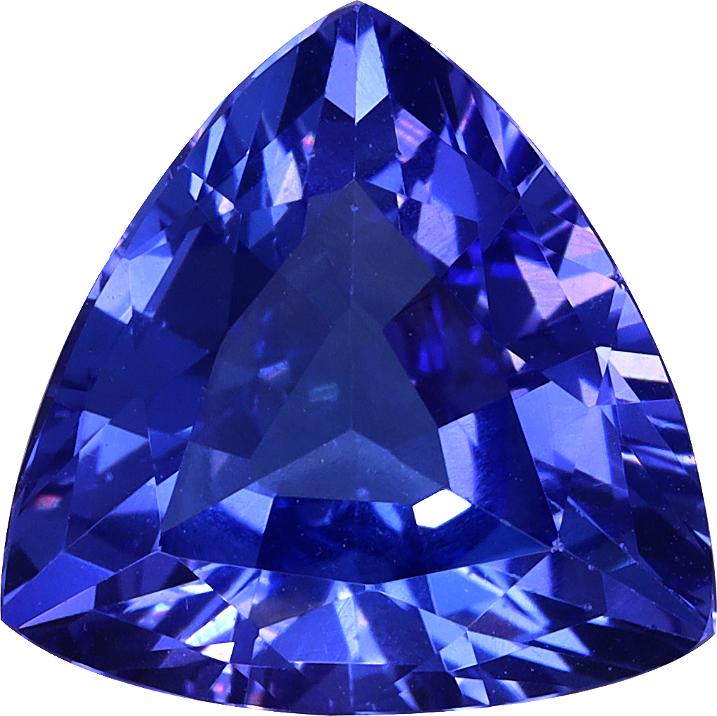 Trilliant cut tanzanite, 10.13 by 10.1 mm, shown at actual size