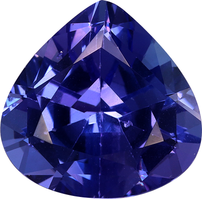 Pear cut tanzanite, 11 by 10.8 mm, shown at actual size