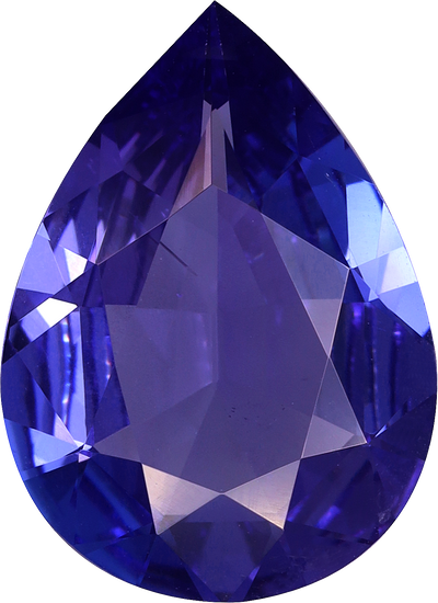 Pear cut tanzanite, 13.64 by 9.91 mm, shown at actual size