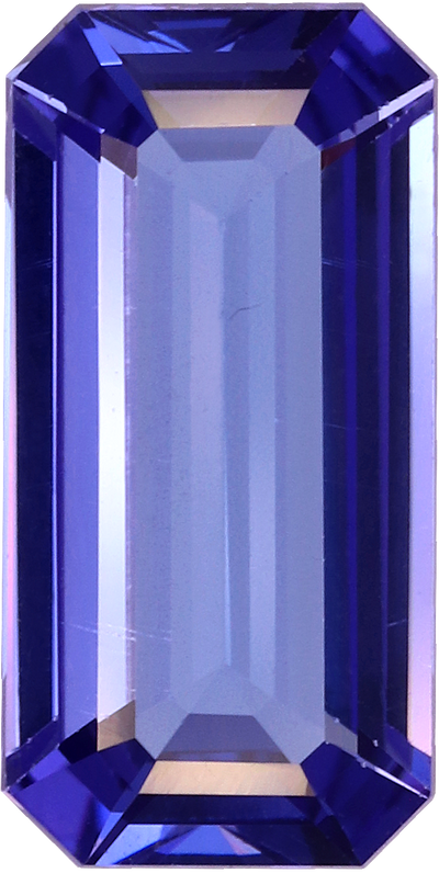Rectangular cut tanzanite, 14.13 by 7.13 mm, shown at actual size