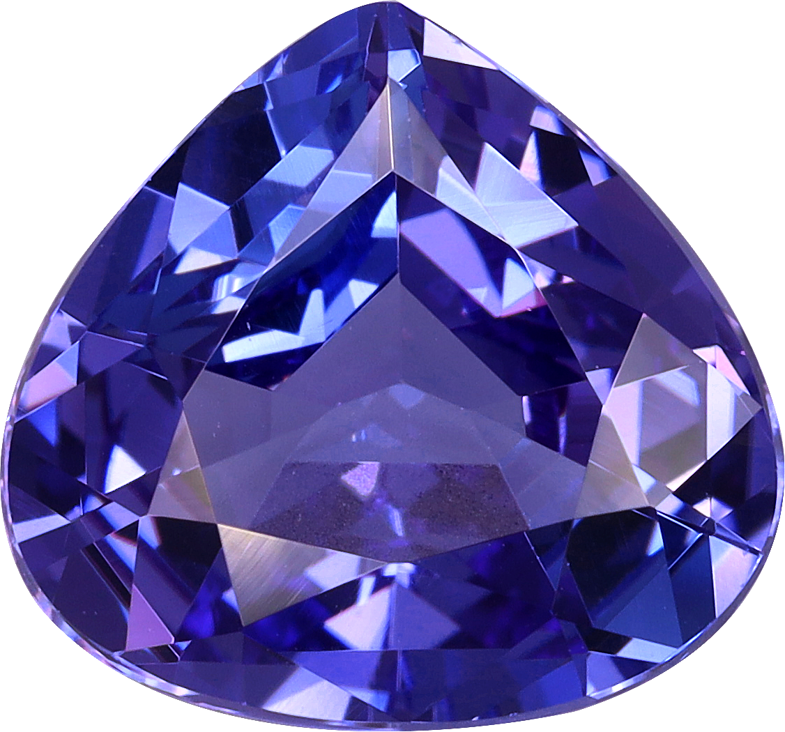 Pear cut tanzanite, 9.31 by 10.04 mm, shown at actual size
