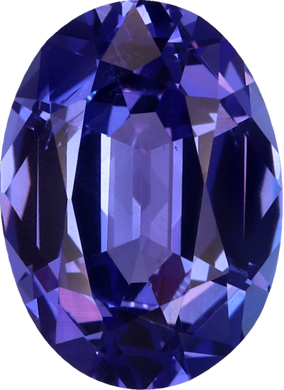 Oval cut tanzanite, 10.1 by 7.35 mm, shown at actual size
