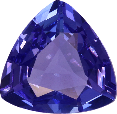 Trilliant cut tanzanite, 9.04 by 9 mm, shown at actual size
