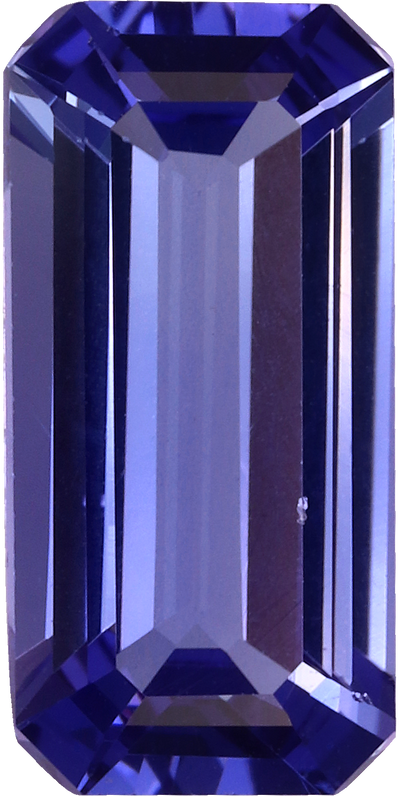 Rectangular cut tanzanite, 11.86 by 5.88 mm, shown at actual size