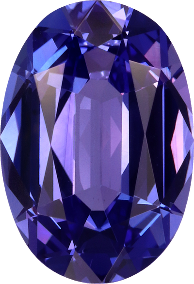 Oval cut tanzanite, 11.68 by 7.98 mm, shown at actual size