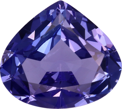 Pear cut tanzanite, 10.69 by 9.56 mm, shown at actual size