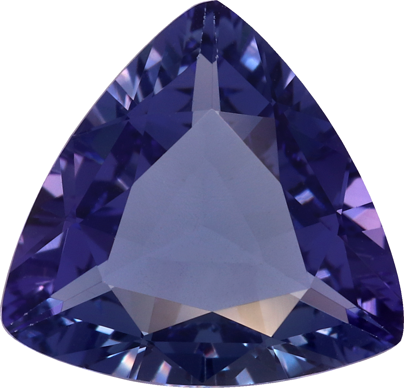 Trilliant cut tanzanite, 11.34 by 11.06 mm, shown at actual size