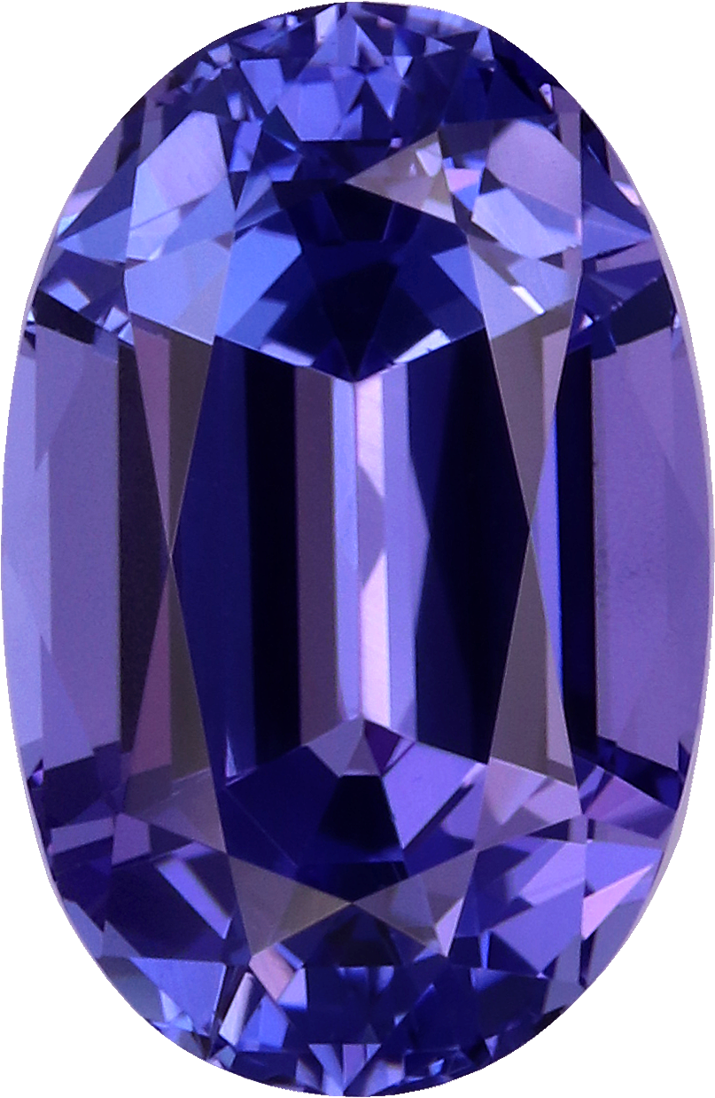 Oval cut tanzanite, 10.77 by 7.1 mm, shown at actual size