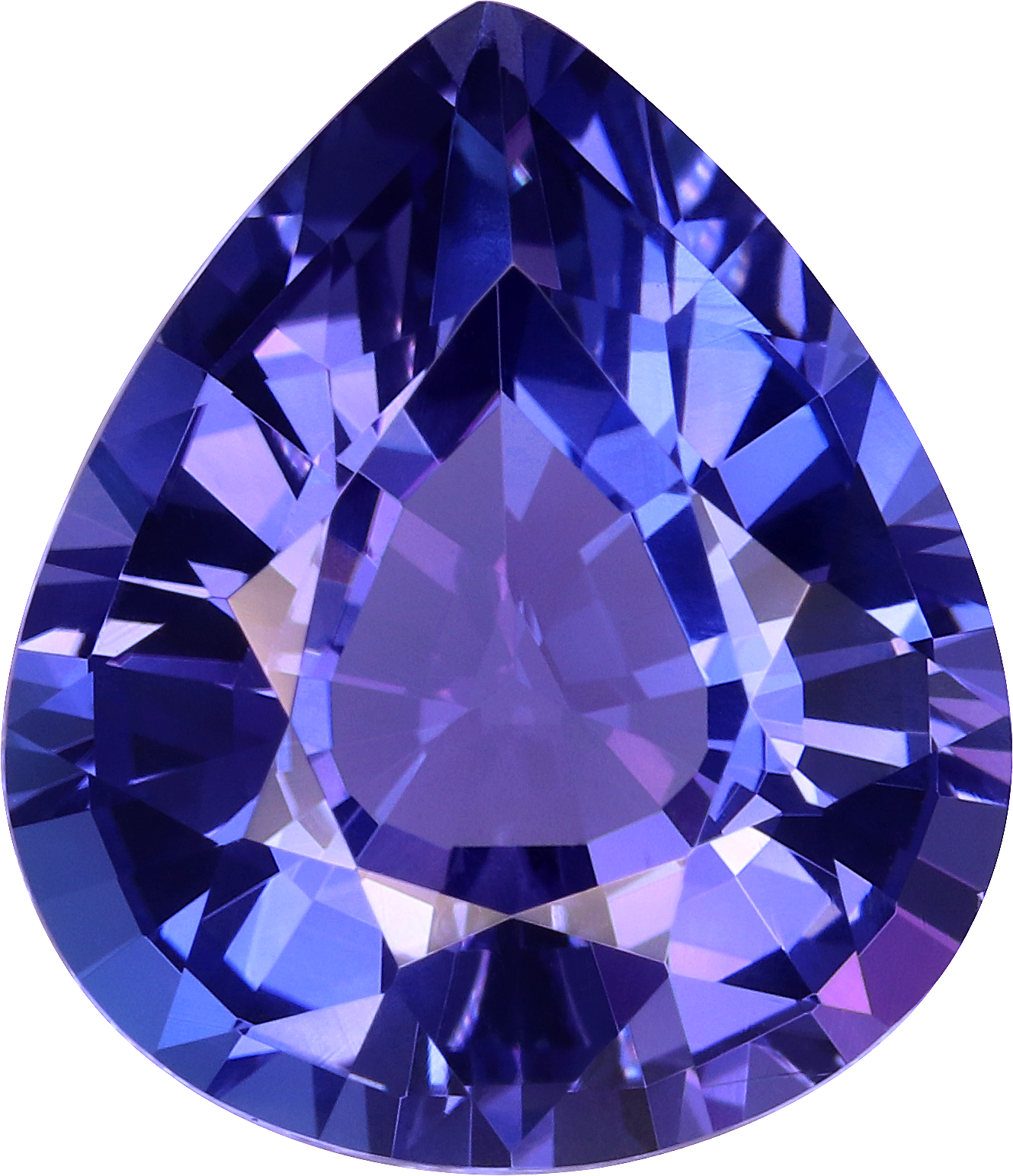 Pear cut tanzanite, 13.69 by 11.85 mm, shown at actual size